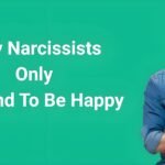"Are narcissists happy? Featured image shows smiling man with crossed arms against green background with text 'Why Narcissists Only Pretend To Be Happy'