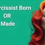 "Artistic portrait of person with vibrant rainbow hair on green background with text 'Are Narcissist Born OR Made' - featured image for narcissism psychology article"