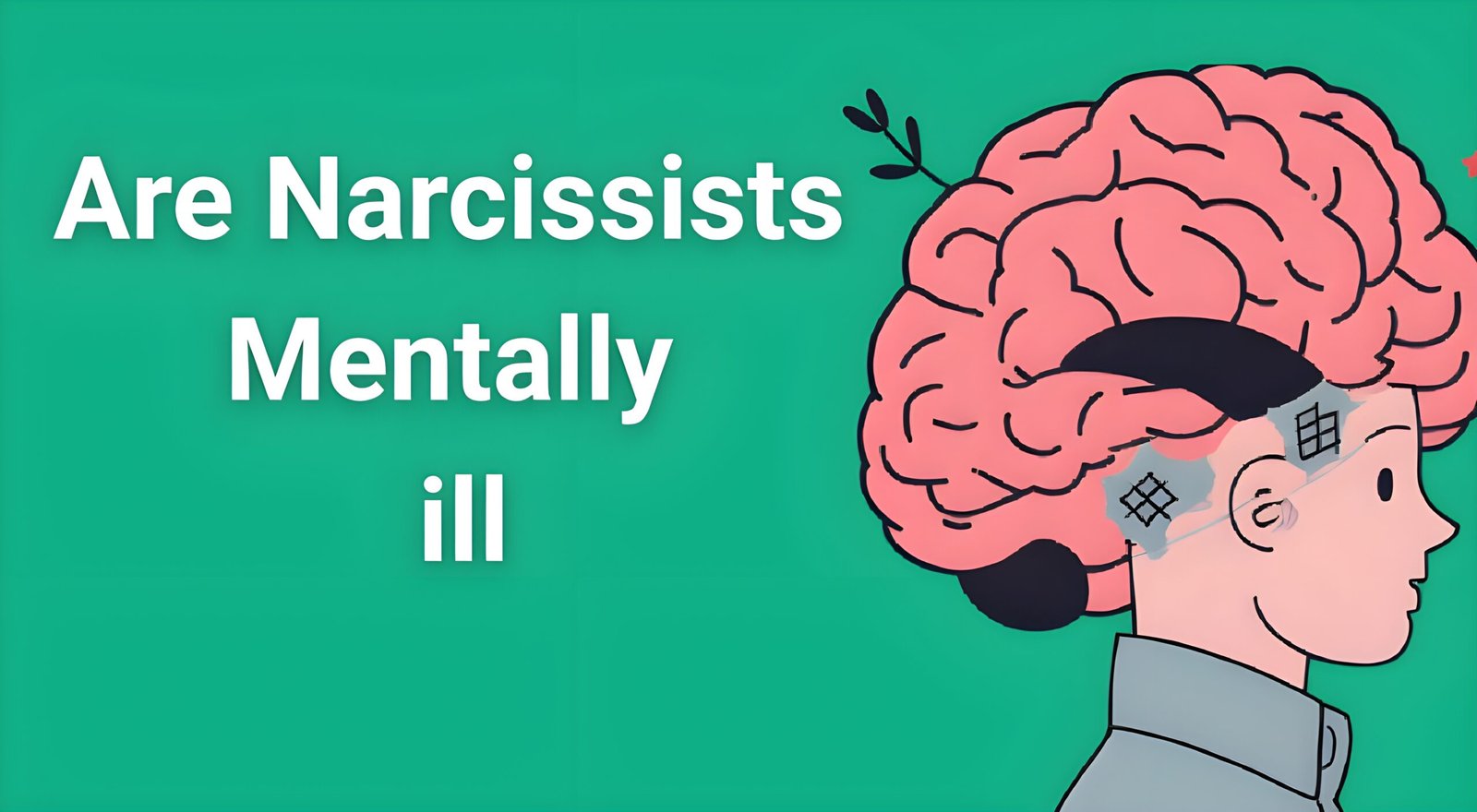 Brain illustration showing narcissistic personality disorder as mental illness with medical symbols and psychology concepts