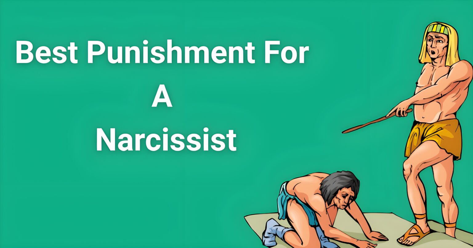llustration of a narcissist being punished by an ancient figure with a stick, symbolizing the concept of 'Best Punishment for a Narcissist' on a green background.