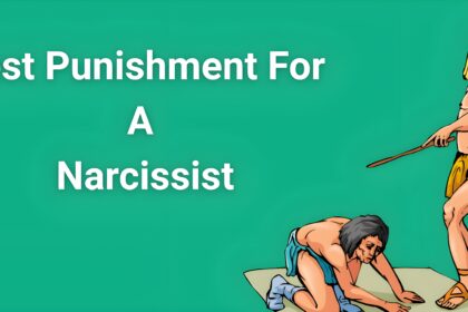 llustration of a narcissist being punished by an ancient figure with a stick, symbolizing the concept of 'Best Punishment for a Narcissist' on a green background.