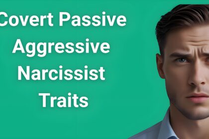 Person showing subtle manipulative behavior with overlay text about covert passive aggressive narcissist traits