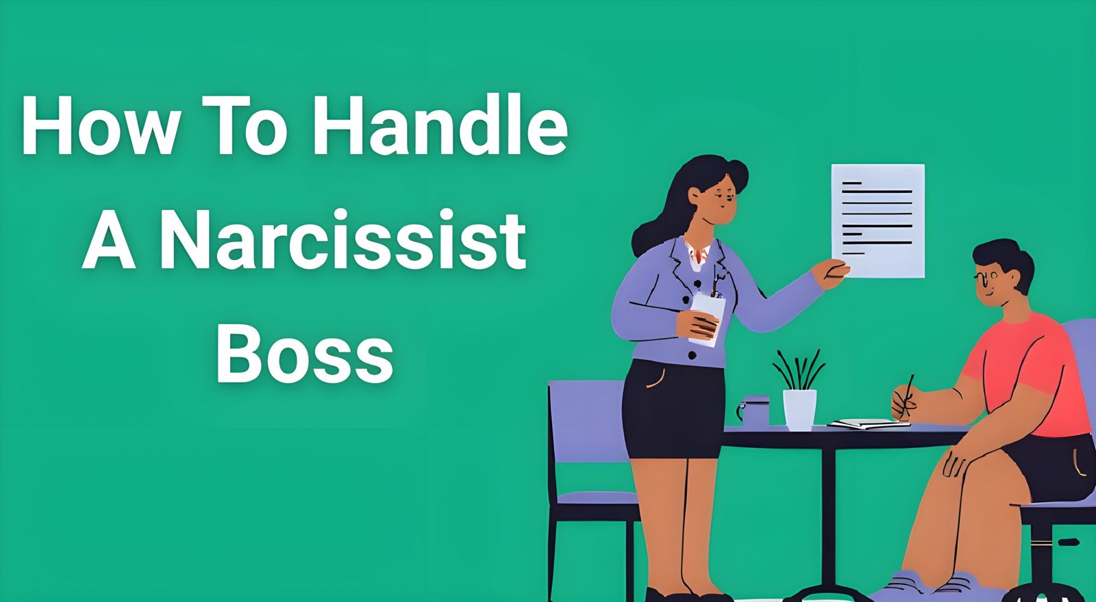Professional woman confidently handling difficult workplace situation with narcissistic boss - workplace survival strategies