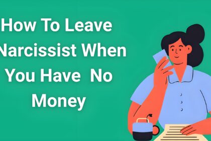 Woman planning financial escape strategy from narcissistic relationship with documents and phone showing support resources