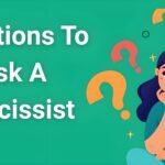 Woman thinking with colorful question marks around her - Questions to ask a narcissist guide illustration
