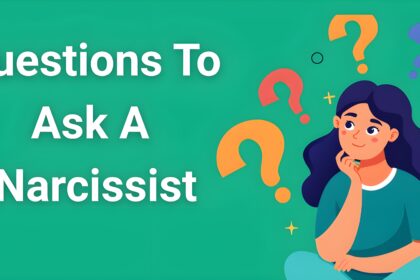 Woman thinking with colorful question marks around her - Questions to ask a narcissist guide illustration