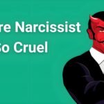 Illustration of a devilish narcissist in a suit with text 'Why Are Narcissists So Cruel' – highlighting narcissistic personality traits and cruelty for psychology or mental health content.