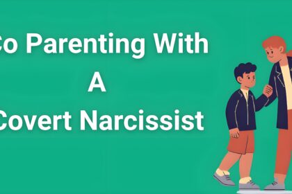 Parent protecting child from covert narcissist manipulation during co-parenting exchange