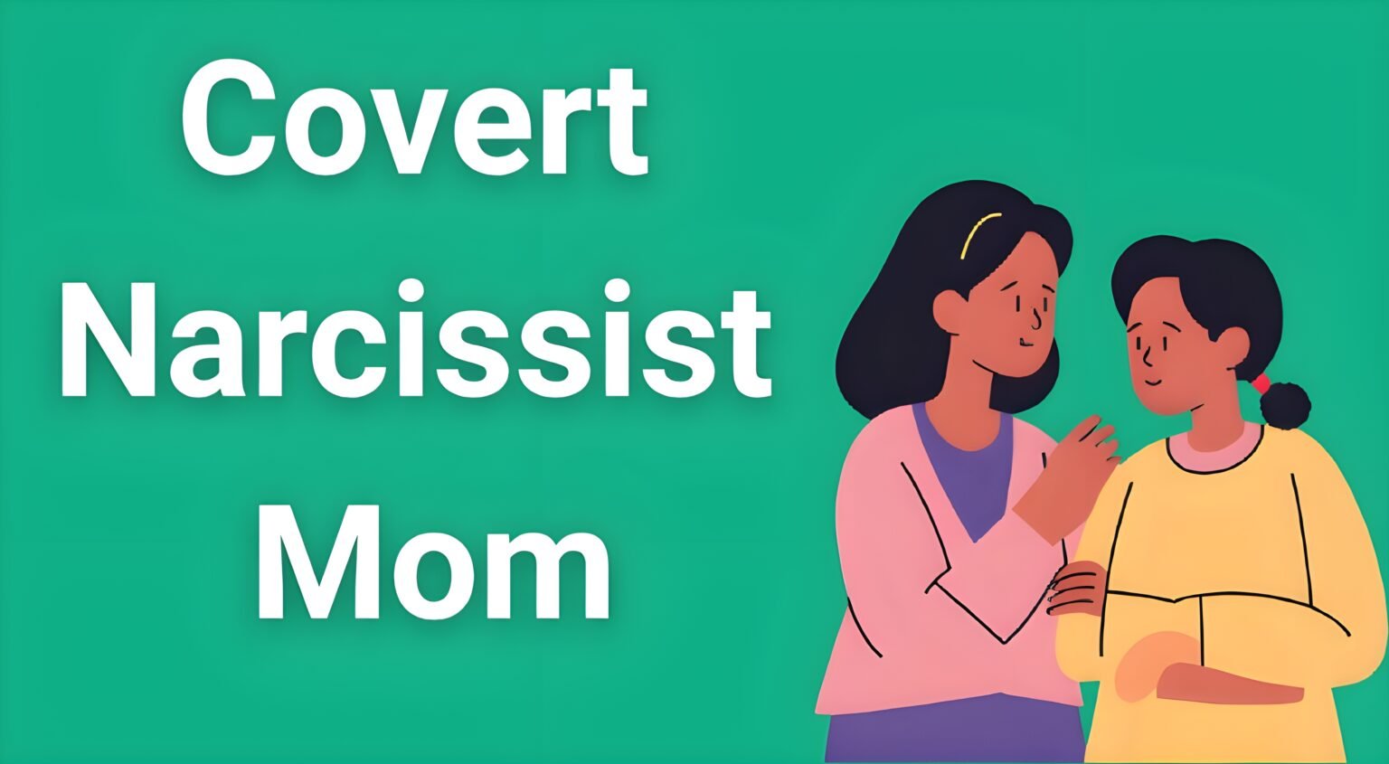 Daughter looking confused and distressed while mother appears caring but manipulative in background, illustrating covert narcissistic behavior