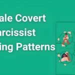 Female covert narcissist cheating patterns infographic showing manipulation tactics and warning signs for relationship abuse awareness