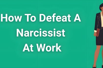 Professional woman confidently standing in office setting representing how to defeat a narcissist at work through strategic positioning