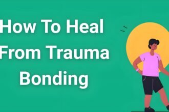 Person breaking free from chains representing trauma bonding healing journey, walking toward sunrise symbolizing hope and recovery