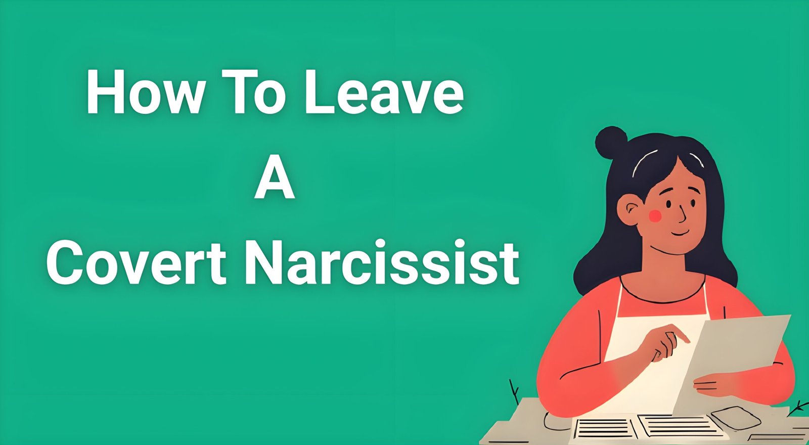 Woman planning safe exit strategy from covert narcissistic relationship with documents and phone