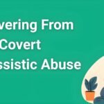 Person journaling and healing while recovering from covert narcissistic abuse in peaceful therapy setting