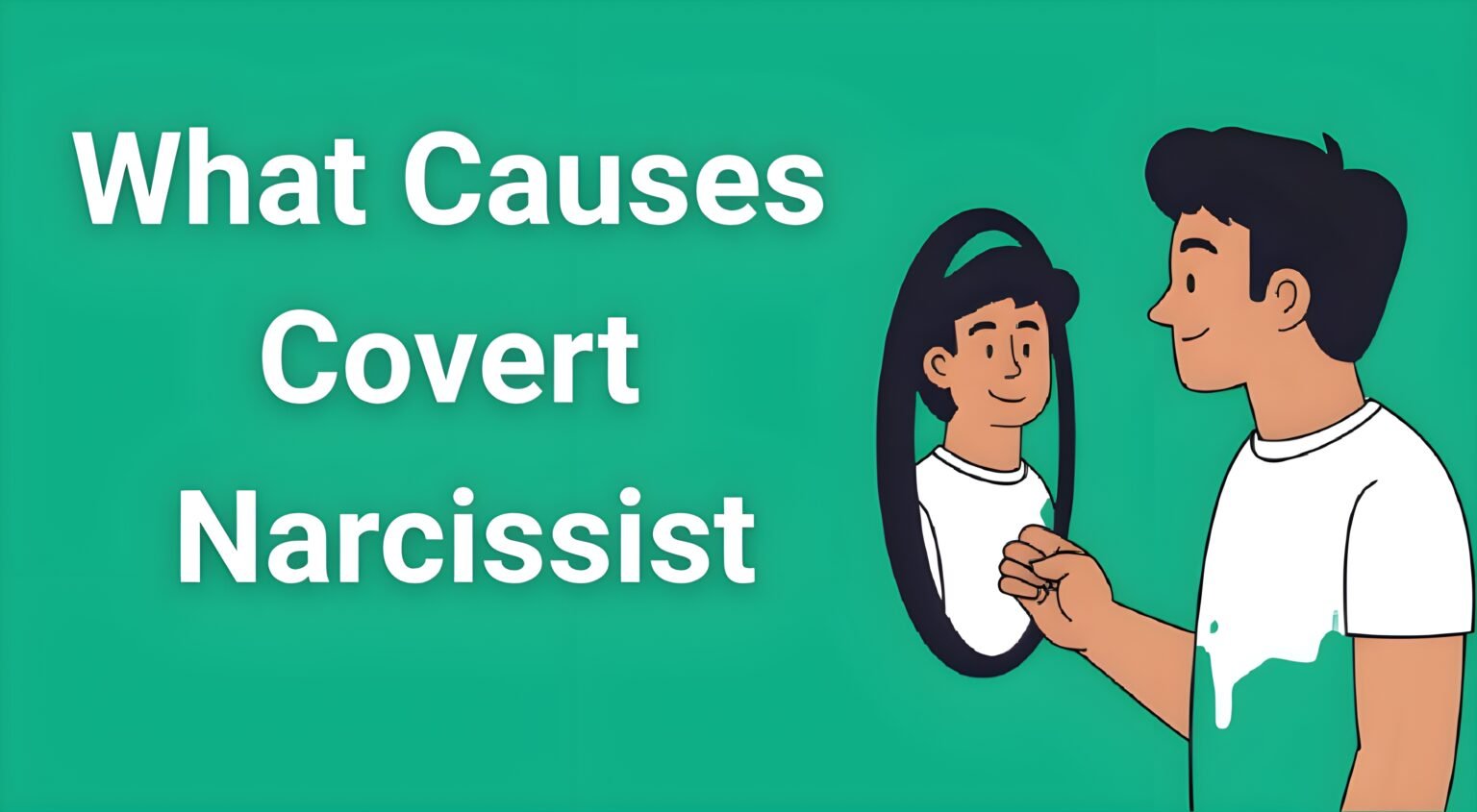 Person looking in mirror with fractured reflection representing the complex causes of covert narcissism and childhood trauma