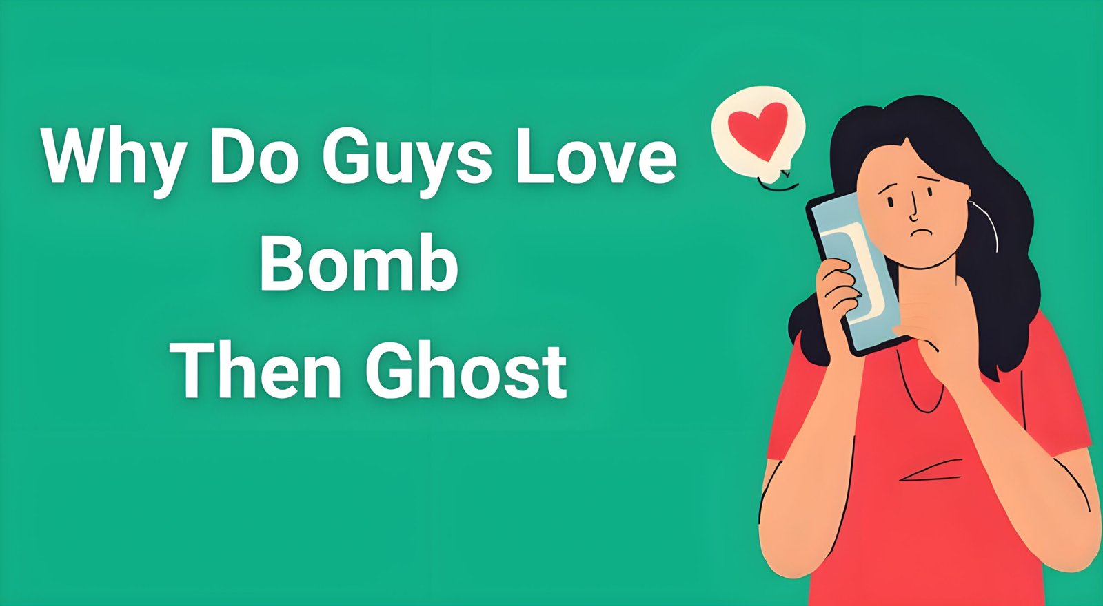 Confused woman staring at silent phone after being love bombed then ghosted, representing the emotional aftermath of narcissistic manipulation tactics