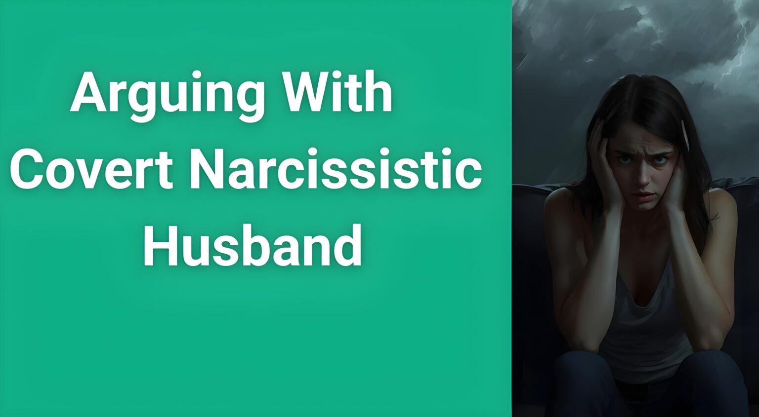 Woman looking stressed after arguing with covert narcissistic husband, seeking peace and solutions