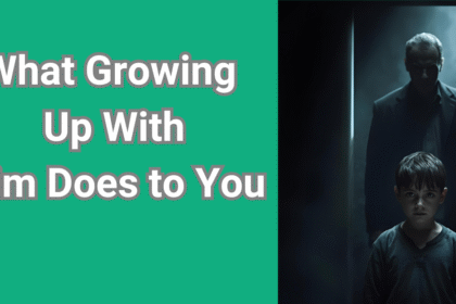 Adult child standing strong while covert narcissist father looms in shadows, symbolizing survival strategies