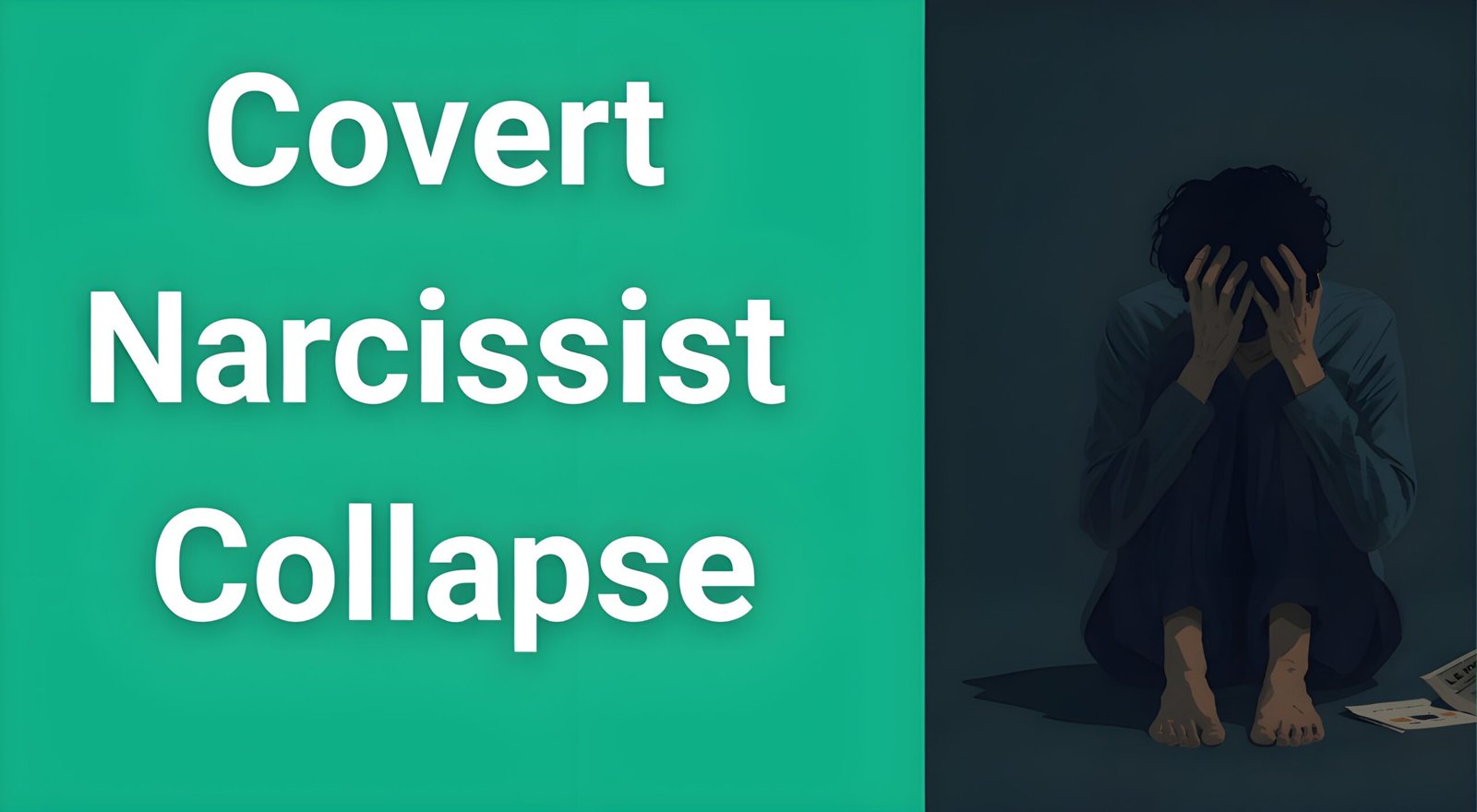 Person showing signs of covert narcissist collapse - emotional breakdown and withdrawal illustration for mental health awareness