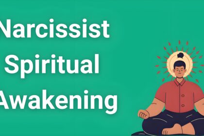Person meditating with dark and light spiritual energy representing narcissist spiritual awakening transformation