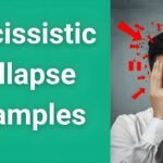 Person experiencing narcissistic collapse showing dramatic emotional breakdown with warning signs overlay text