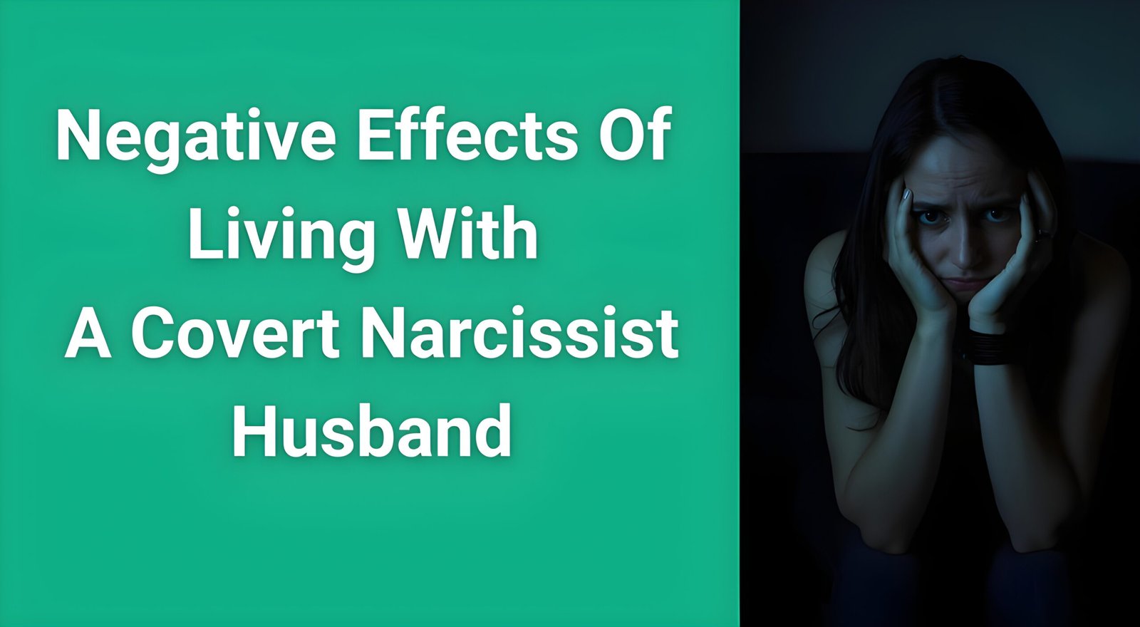 Woman looking exhausted and confused sitting alone, representing the negative effects of living with a covert narcissist husband