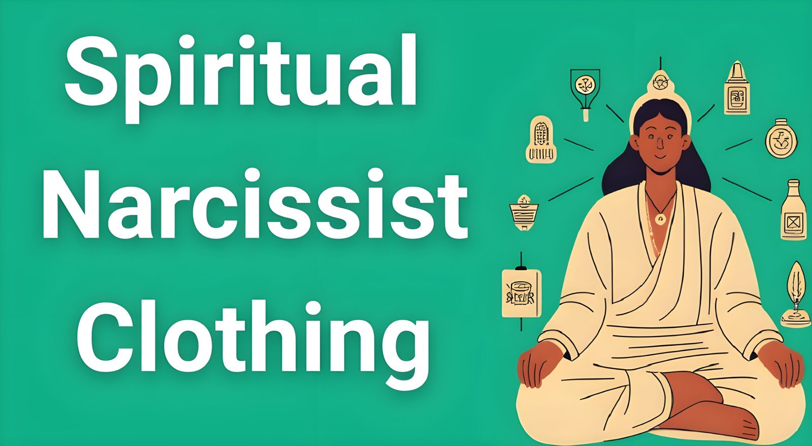 Person meditating in expensive spiritual clothing surrounded by status symbols, representing spiritual narcissist clothing and manipulation