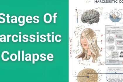 Seven stages of narcissistic collapse diagram showing progression from trigger event to final breakdown
