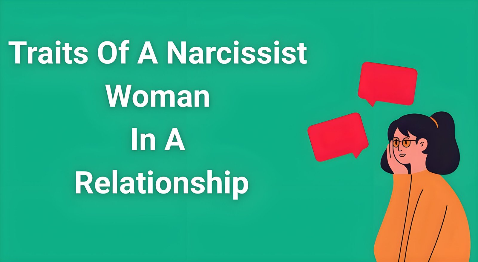 Woman looking thoughtful with overlapping transparent red flags representing narcissistic behavior traits and warning signs in relationships