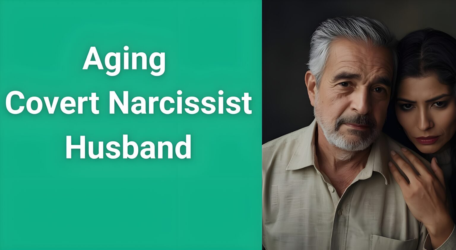 Distressed woman dealing with aging covert narcissist husband's worsening behavior patterns