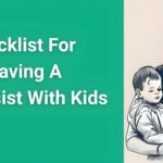 Mother protectively holding child while reviewing safety checklist for leaving narcissistic relationship