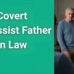 Woman looking stressed while man in background plays victim - signs of covert narcissist father in law manipulation