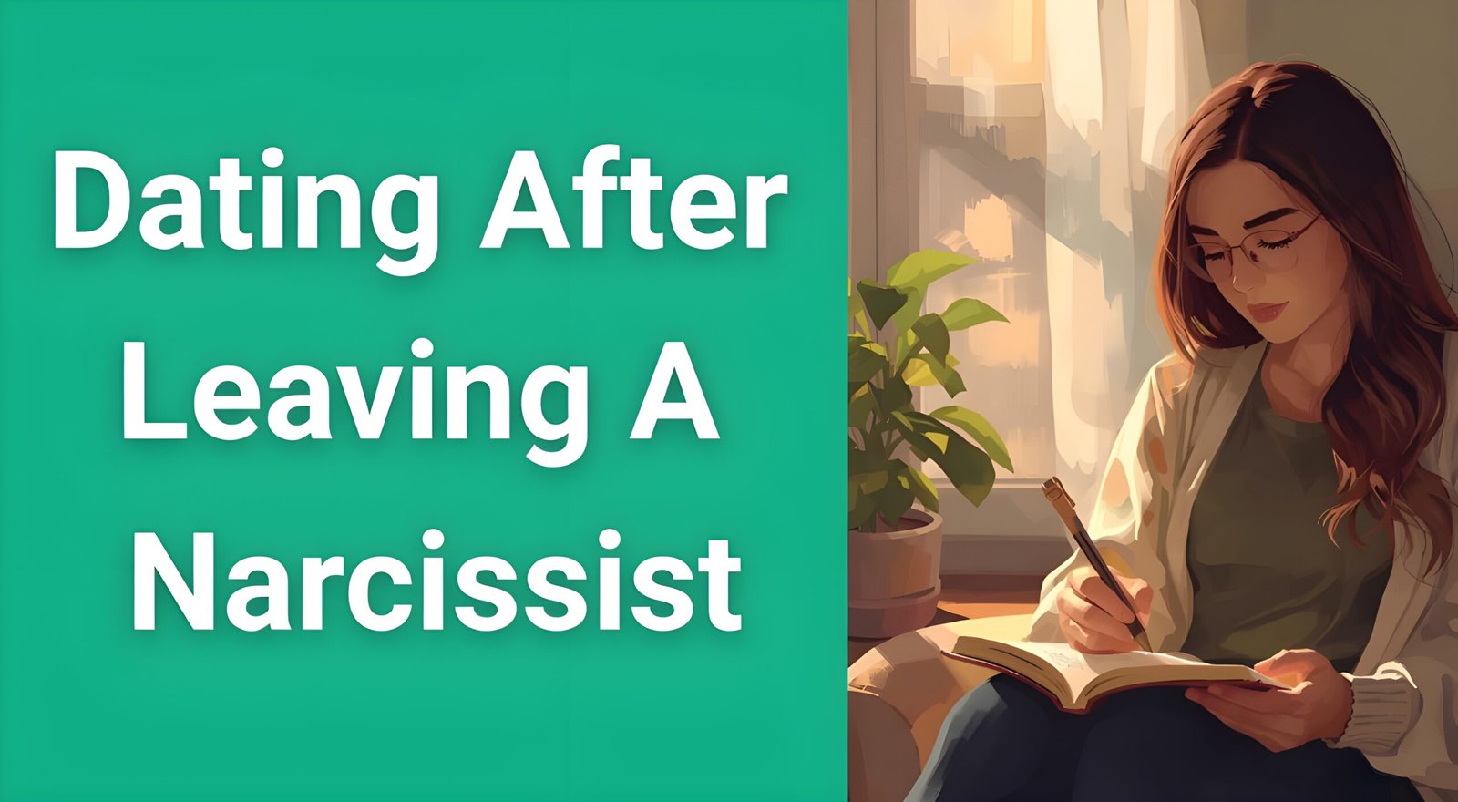 Woman journaling and reflecting on healing journey before dating after leaving a narcissist relationship