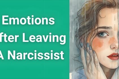 Woman experiencing mixed emotions after leaving narcissistic relationship, showing stages of recovery and healing