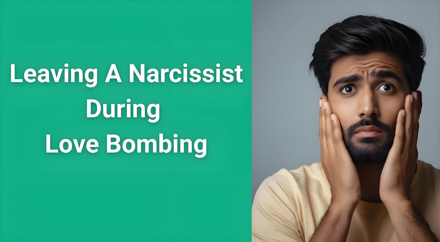 Person looking confused while receiving overwhelming affection, illustrating difficulty of leaving narcissist during love bombing