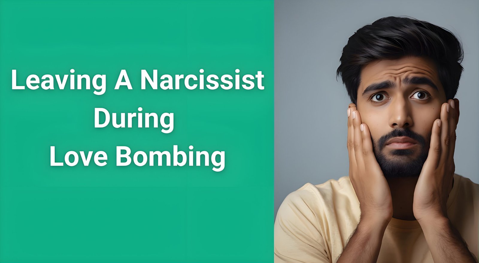 Person looking confused while receiving overwhelming affection, illustrating difficulty of leaving narcissist during love bombing