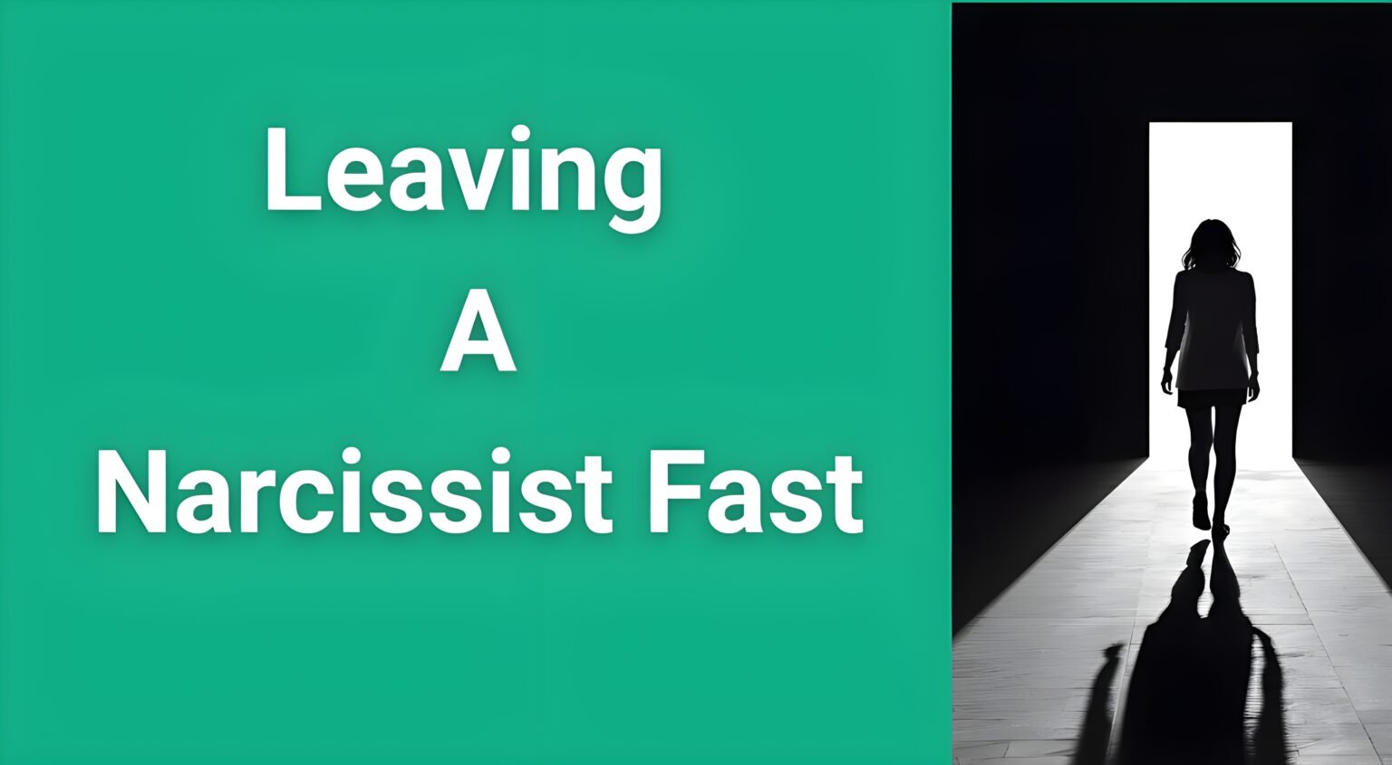 Person walking away from dark shadow toward bright doorway symbolizing leaving narcissistic relationship fast and safely