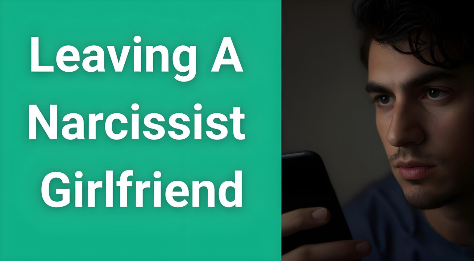 Man looking contemplative while holding phone, representing the difficulty of leaving a narcissist girlfriend