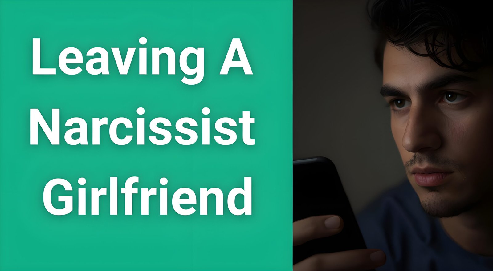 Man looking contemplative while holding phone, representing the difficulty of leaving a narcissist girlfriend