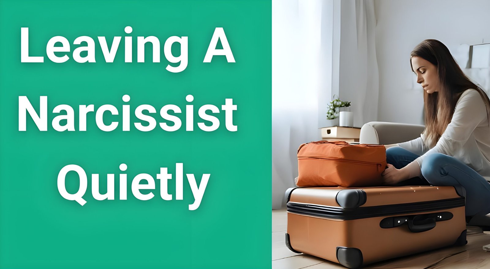 Woman quietly packing suitcase planning safe exit from narcissistic relationship following 12-step freedom guide