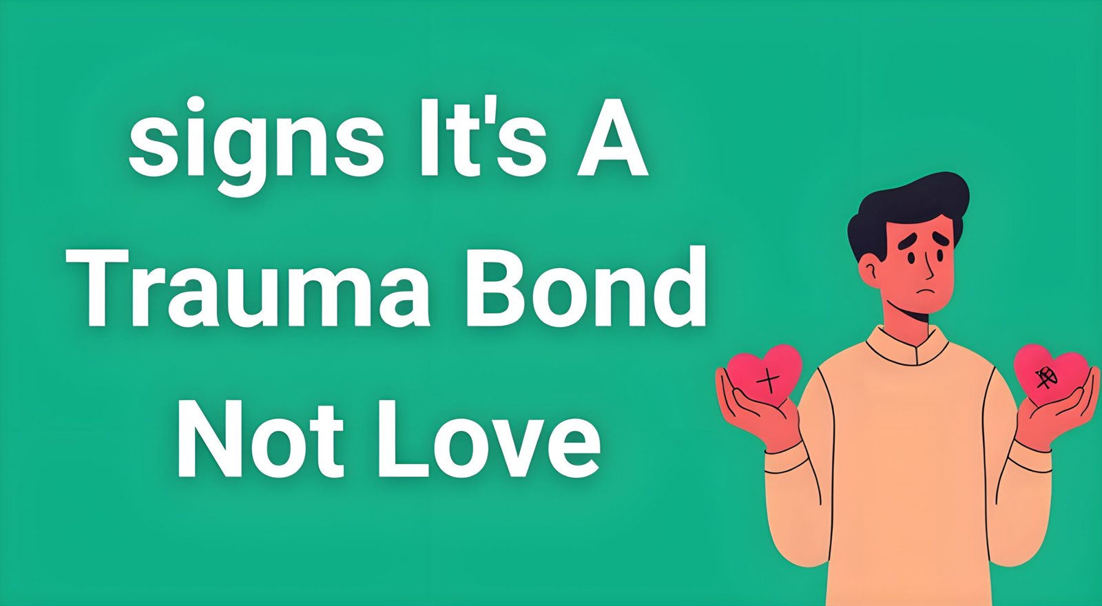 Person looking confused about relationship holding two heart symbols representing trauma bond vs healthy love