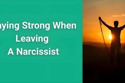 Person breaking free from chains representing staying strong when leaving a narcissist with sunrise in background symbolizing hope and new beginnings