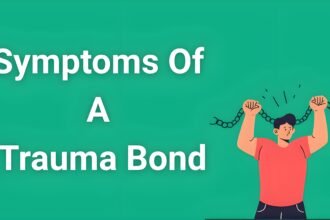 Person breaking free from invisible chains representing trauma bond symptoms and recovery journey toward healthy relationships