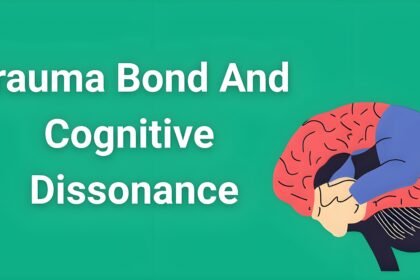 Brain illustration showing trauma bond and cognitive dissonance psychological mechanisms in toxic relationships