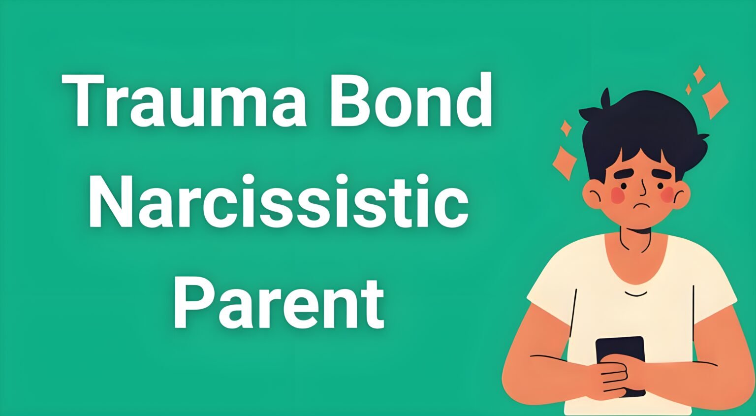Adult child looking conflicted while holding phone, representing trauma bond narcissistic parent struggle to break contact