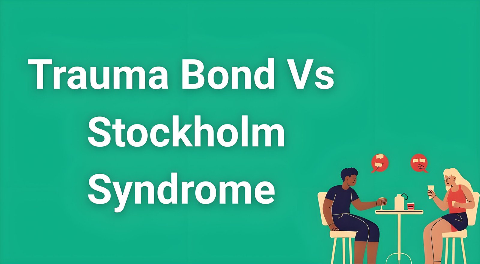 Illustration showing the psychological differences between trauma bonding and Stockholm syndrome in abusive relationships