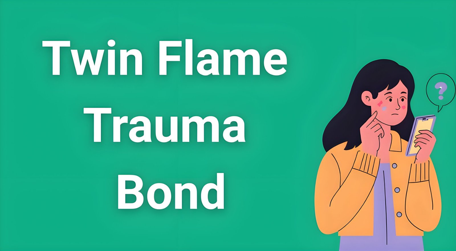 Woman looking confused and sad while holding her phone, representing the confusion between twin flame connections and trauma bonds