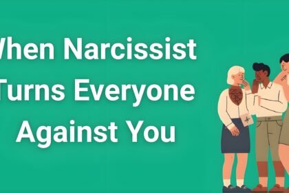 Person standing alone while others whisper behind them, representing narcissistic isolation tactics