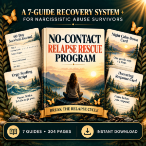 No-Contact Relapse Rescue Program box — 7 guides, 304 pages, instant download for narcissistic abuse recovery
