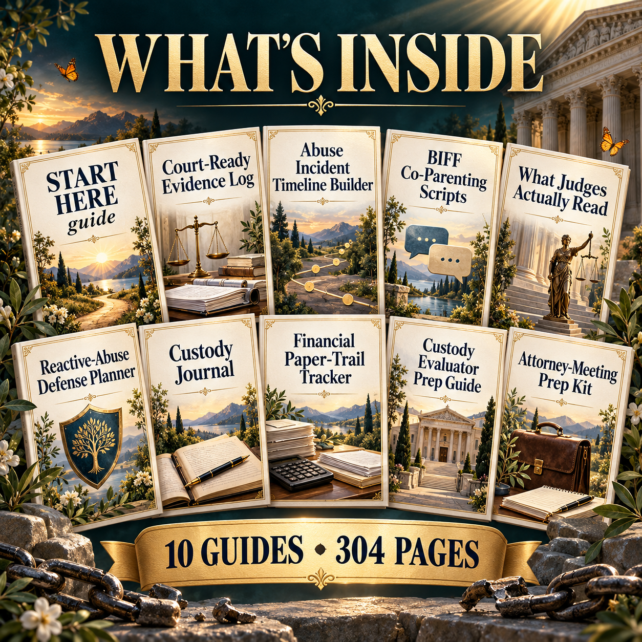 What's inside the Court Ready Evidence Vault — 10 documentation guides totaling 304 pages